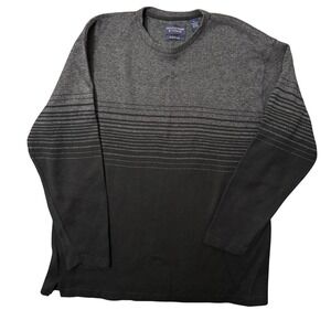 Roundtree & Yorke Mens Cotton French Rib V Neck Sweater Charcoal Gray Stripe XL